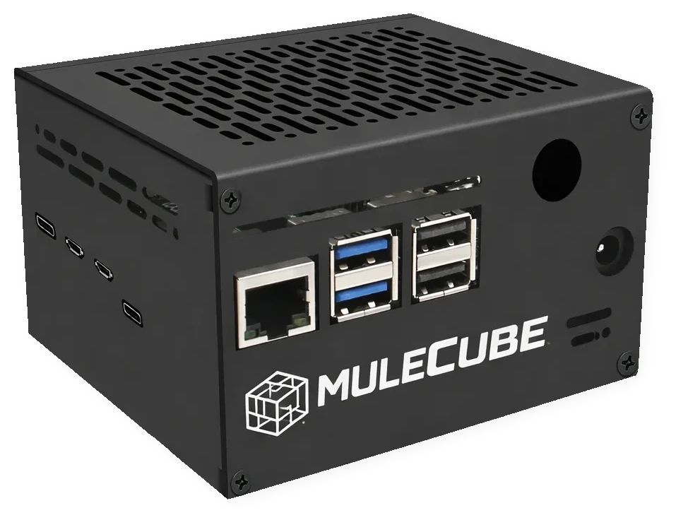 MuleCube portable offline server — a small black cube device