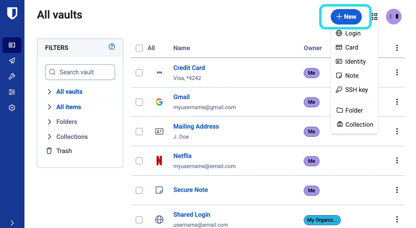 Vaultwarden password manager interface showing encrypted vault compatible with Bitwarden apps